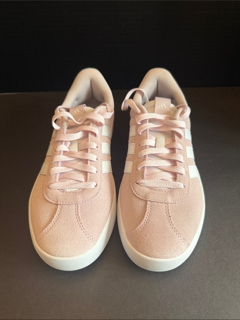 adidas Women's Light Pink Suede Sneakers with White Stripes